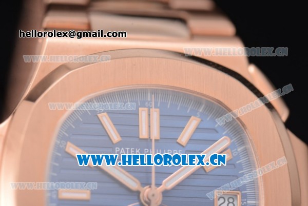 Patek Philippe Nautilus Clone PP 315 Automatic Rose Gold Case/Bracelet with Blue Dial and Stick/Arabic Numeral Markers (BP) - Click Image to Close